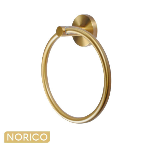 Norico Pentro round wall mounted hand towel ring in brushed yellow gold finish for modern Australian bathroom renovations.