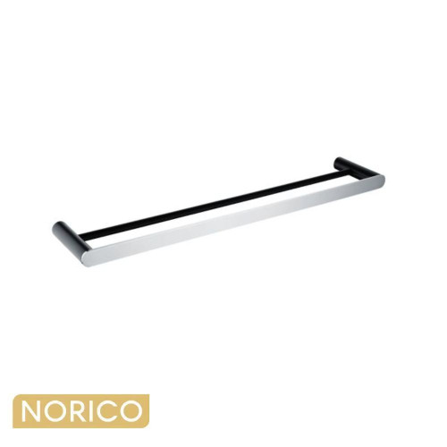 Norico Esperia 600mm Double Towel Rail in Matte Black and Chrome finish for Australian bathrooms.