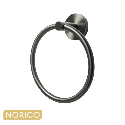 Norico Pentro Gun Metal Grey round wall mounted hand towel ring made of 304 stainless steel for modern Australian bathrooms.