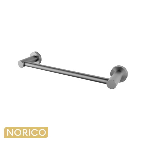 Aquaperla Norico Pentro Gun Metal Grey 300mm Round Single Bar Hand Towel Rail for Modern Australian Bathrooms