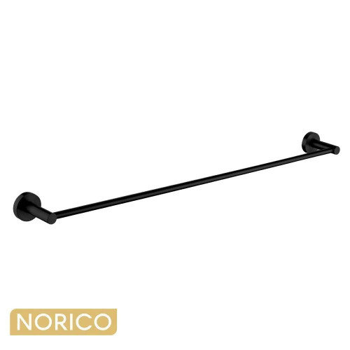 Modern Norico Pentro matte black round single bar towel rail for Australian bathroom renovations.