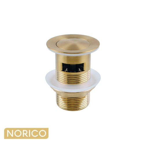 Norico 32/40mm Solid Brass Basin Pop Up Waste with Overflow in Brushed Yellow Gold for modern Australian bathrooms.