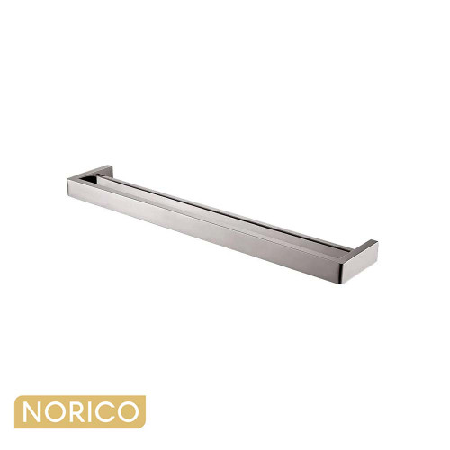Norico Cavallo Brushed Nickel Square Double Towel Rail 600mm for Modern Australian Bathrooms