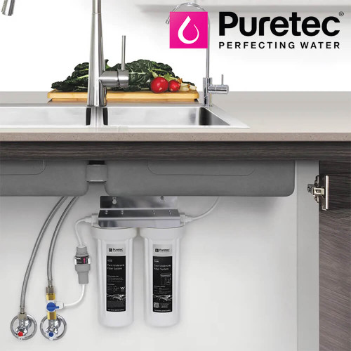 Puretec TS200 Twin Undersink Water Filter System with LED Chrome Faucet for clean drinking water in Australia.