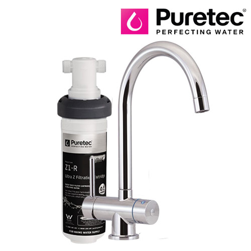 Puretec Z1-T4 Quick Twist Undersink Water Filter with Tripla T4 Chrome 3-Way LED Mixer Tap for pure drinking water in Australian kitchens