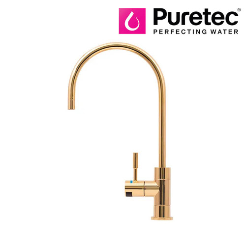 Puretec DFU Colour Series Polished Gold Goose Neck Filter Tap for Modern Australian Kitchens.