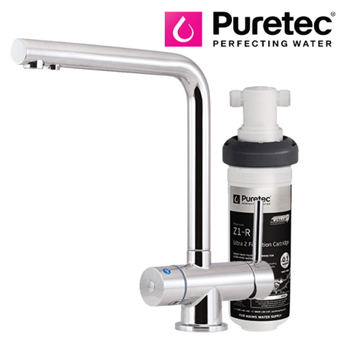 Puretec Z1-T6 Quick-Twist Undersink Water Filter System with Tripla T6 LED 3-Way Mixer Tap for Australian Kitchens.