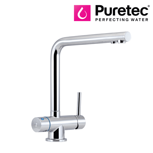 Puretec Tripla T6 Chrome 3-Way Kitchen Mixer Tap with Angled Neck, Filtered Water Faucet for Australian Kitchens.
