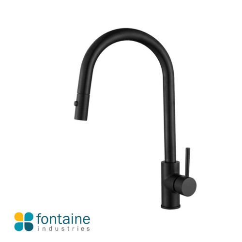 Rosa Matte Black Kitchen Mixer Tap with Extendable Pull-Out Nozzle for Australian Kitchens and Laundries.