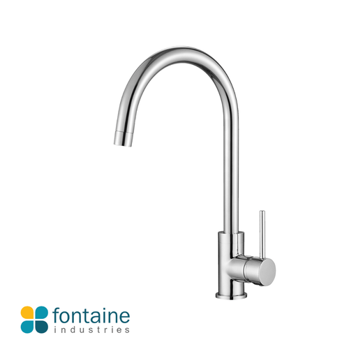 Modern Rosa Gooseneck Kitchen Mixer Tap in Polished Chrome Finish for Australia Kitchen and Laundry Renovations