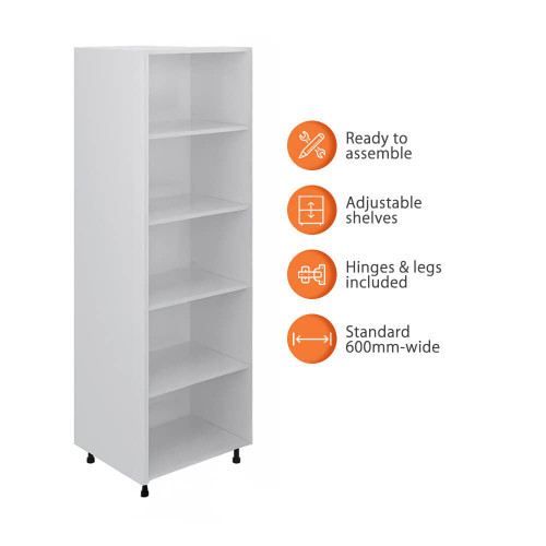 Flat Pack Kitchen Tall Pantry Cabinet - 600mm x 2150mm - 16mm Thick - White