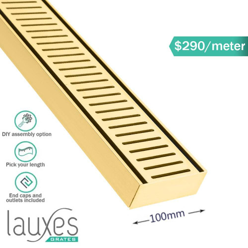 Lauxes NeXT Generation NXT35 Gold Anodised Aluminium Linear Shower Grate for Bathrooms and Patios in Australia
