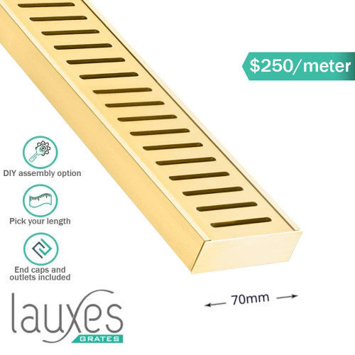 Lauxes Grates Matte Gold Standard Floor Grate 23mm Linear Shower Drain for Bathrooms and Patios Australia