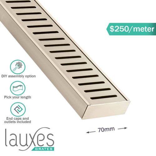 Brushed Nickel Lauxes Standard Floor Grate SFG23-BN Linear Shower Drain for Modern Australian Bathrooms and Outdoor Patios