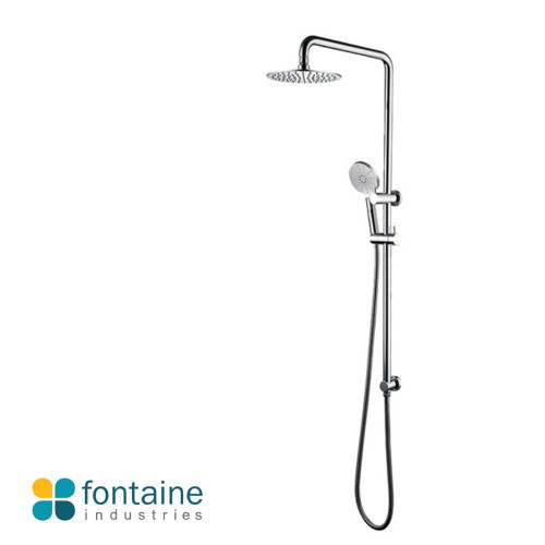 Rosa Twin Shower Head and Handheld with Rail in Chrome finish by Fontaine Industries for modern Australian bathrooms.
