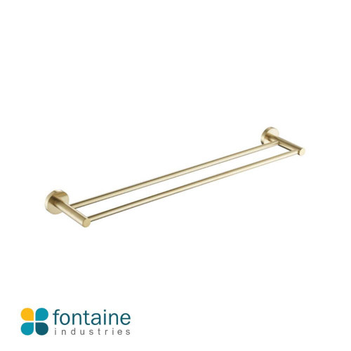 Rosa 750mm Double Towel Rail in Brushed Gold finish, a modern wall-mounted bathroom accessory for stylish towel storage in Australian homes.