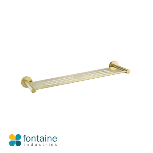 Rosa 460mm Wide Modern Brass Shower Shelf in Brushed Gold Finish by Fontaine Industries for Stylish Bathroom Organization in Australia.