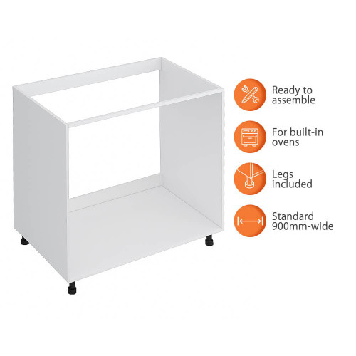 Flat Pack Kitchen Oven Base Cabinet - 900mm - 16mm Thick - White