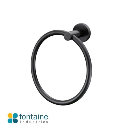 Modern Rosa matte black hand towel holder ring for Australian bathroom renovations.