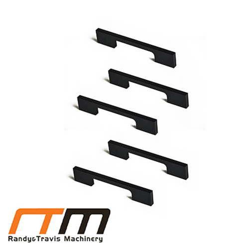 Pack of 5 Randy and Travis Machinery 96mm matte black square kitchen cabinet cupboard door and drawer handles available in Australia.