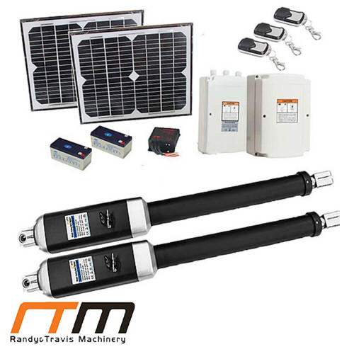 Heavy duty 1200kg double swing solar gate opener kit with remote control and dual solar panels for rural Australian properties.