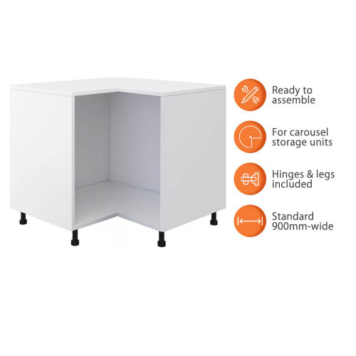 Flat Pack Kitchen Corner Base Cabinet - 900mm - 16mm Thick - White
