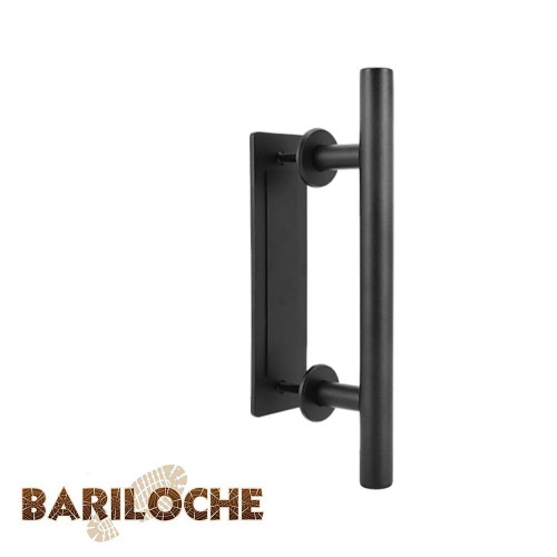 Matte black carbon steel door pull handle set for modern barn doors and interior entrances.