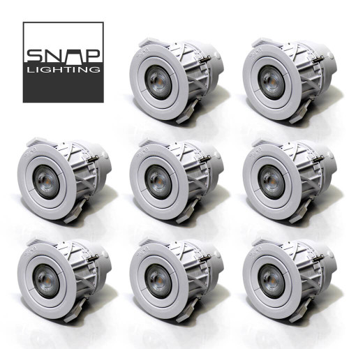 Snap Lighting white GU10 LED recessed downlight kit with universal sockets 8 pack for easy DIY home lighting installation in Australia.