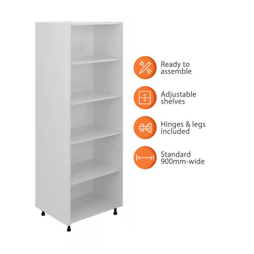 Flat Pack Kitchen Tall Pantry Cabinet - 900mm x 2150mm - 16mm Thick - White