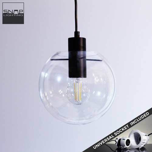 Snap Lighting Heidi black round glass pendant light for modern Australian home kitchen or living room interior.