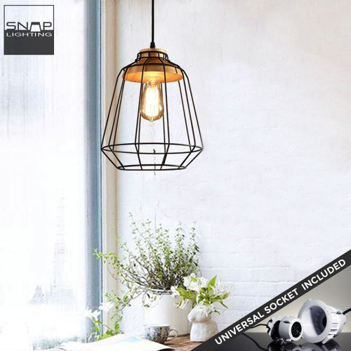 Snap Lighting Tora Black Cage Ellipse Pendant Light with Universal Socket for modern Australian home interiors.