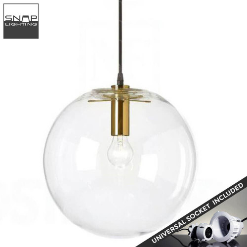 Snap Lighting Heidi gold round glass pendant light in a modern kitchen setting, providing stylish interior illumination for Australian homes.