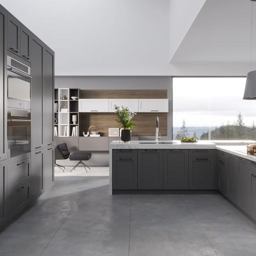 Satin Ash woodgrain finish flatpack kitchen cabinet door sample, modern DIY cabinetry solution, Australia.