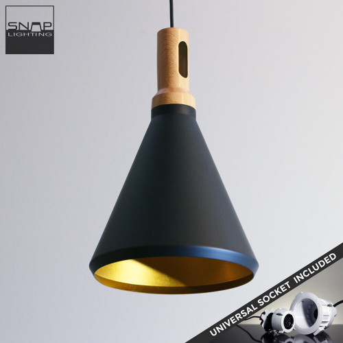 Snap Lighting Freya Black and Gold Cone Pendant Light for modern Australian home interiors.