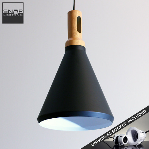 Snap Lighting Freya black and white cone pendant light for modern Australian indoor kitchen and dining spaces.