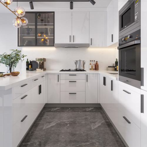 Modern Glossy White Flat Pack Kitchen Cabinet Door with 18mm Slab Profile for DIY Home Renovations in Australia.