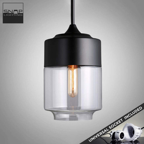 Snap Lighting Mara 178mm Black Cylinder Glass Pendant Light for Modern Australian Kitchen and Dining Interiors
