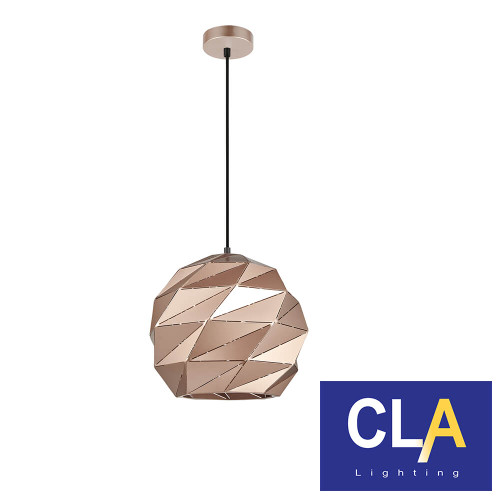 Origami series rose gold interior dome carved pendant light with geometric patterns, modern industrial ceiling hanging light for Australian homes.