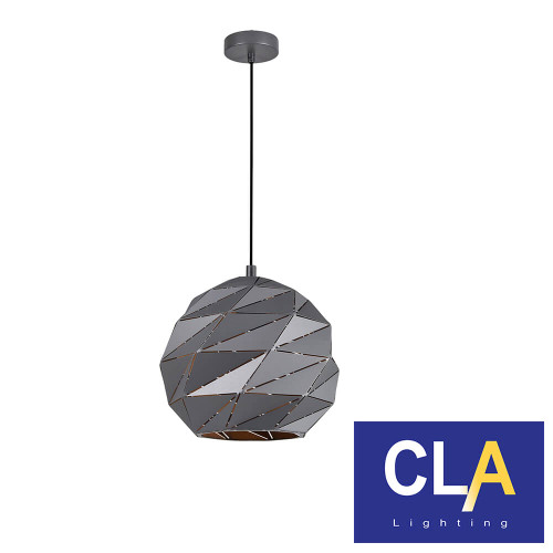 Modern matte grey interior dome carved iron origami style pendant light for Australian homes and interior design.