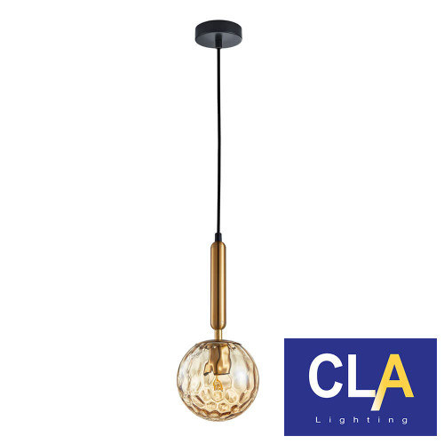 Trattino Interior Spherical Glass Pendant Light in Amber and Bronze by CLA Lighting Australia.