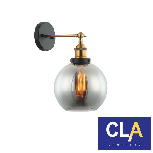 Pesini Interior Wine Glass Wall Light with Smoked Glass Shade and Brass Bracket for Hamptons Style Home Decor in Australia