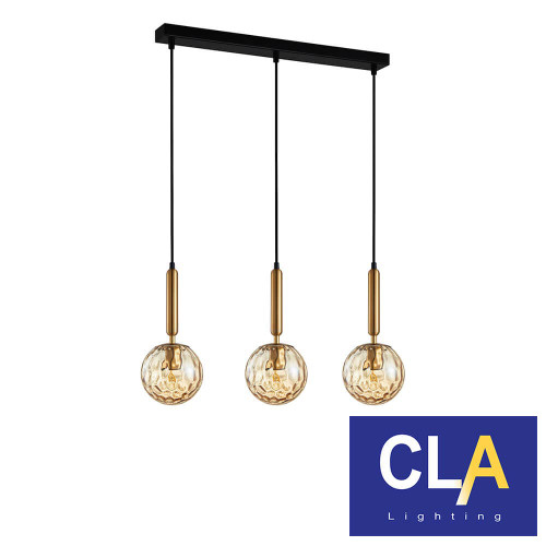Trattino bronze amber spherical glass multi-pendant light with linear rectangular base for modern interior decor in Australia.