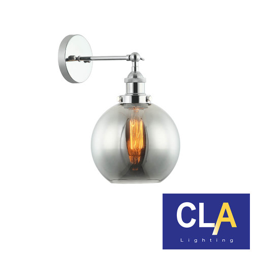 Adjustable Pesini wine glass wall light with smoked glass shade and chrome brackets for Hamptons style interiors in Australia.