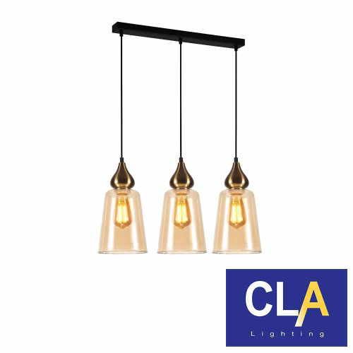 Jerez 3 Ellipse Glass Pendant Lights with Linear Base and Bronze Amber Finish for Modern Australian Home Interiors