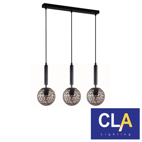 Trattino Smokey Black Spherical Glass Interior Pendant Light with Rectangle Base by CLA Lighting Australia