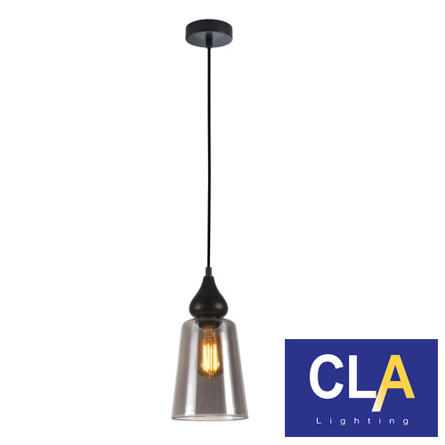 Modern Jerez Interior Smokey Black Ellipse Glass Flat Top Pendant Light with Matte Black Canopy for Australian Homes