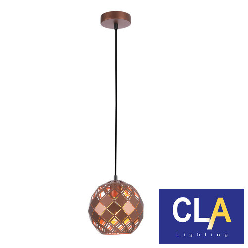 Tuile Interior Coffee Embossed Tiled Iron Wine Glass Pendant Light 200mm for Modern Australian Homes