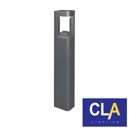 Modern grey square CLA Bol LED bollard light with 7W warm white output and IP54 rating for Australian garden pathways and landscapes.