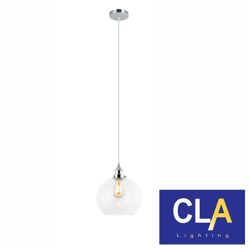 PESINI Clear Wine Glass Pendant Light with Chrome Highlight and E27 Base for Australian Interior Lighting