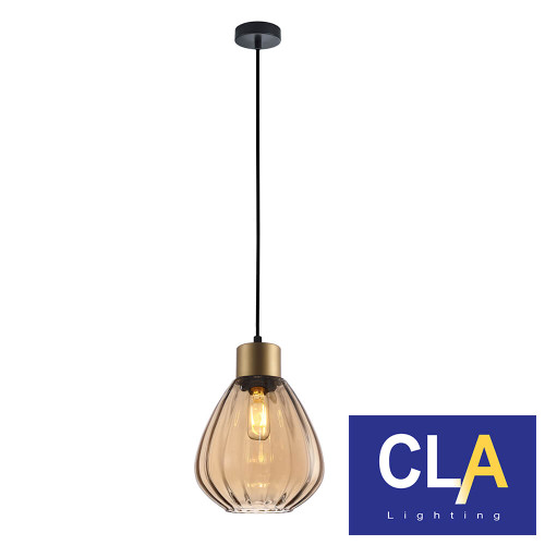 Vintaj Interior Amber Wine Glass Shaped Ribbed Glass Pendant Light by CLA Lighting for Australia homes.